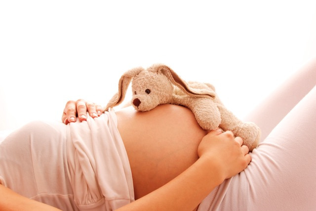 Babybauch mit Kuscheltier